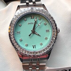 Invicta Women's Silver Watch with Turquoise Blue Dial. 33mm.